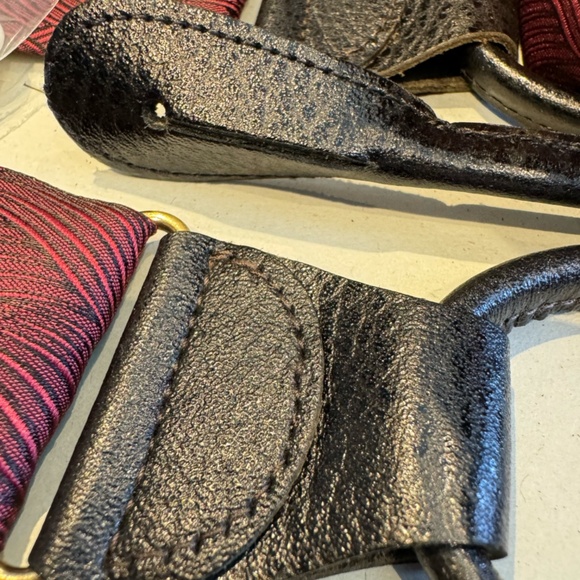 Burgundy Silk Suspenders with Leather trim - Picture 2 of 3